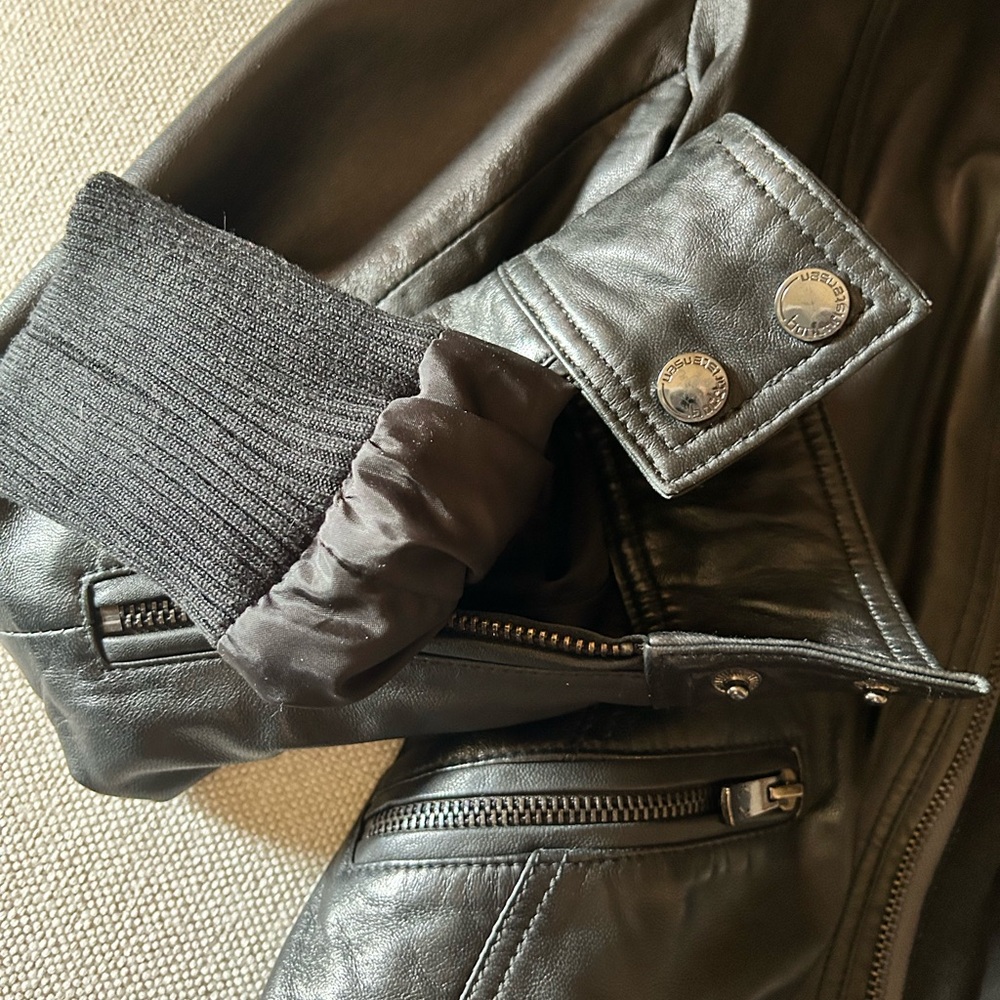 Black Leather Jacket with detachable Hood see pics. Soft leather worn once - Picture 4 of 15